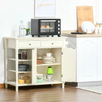 HOMCOM Vintage Kitchen Island with 3-Tier Open Shelving, Storage Cabinet with Drawers & Wood Legs, Adjustable Shelf for Living Room, Coffee Bar, White(m-9)