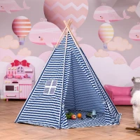 Qaba Kids Teepee Play Tent Portable Children Playhouse Toy for Boys and Girls with Mat Pillow Carry Case Indoor Outdoor Games Blue(m-1)