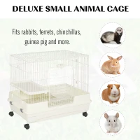 PawHut 2-Level Small Animal Cage Rabbit Hutch with Wheels, Removable Tray, Platform and Ramp for Bunny, Chinchillas, Ferret, White(m-5)