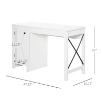 HOMCOM Home Office Computer Desk with Lower Storage Cabinet and X Bar Metal Frame, White(m-3)