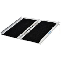 HOMCOM Wheelchair Ramp 2FT, Folding Aluminum Threshold Ramp with Non-Slip Surface, Transition Plates, 600lbs Weight Capacity, Handicap Ramp for Home, Doorways, Curbs, Steps(m-11)