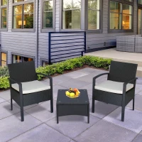 Outsunny 3 Pieces Wicker Patio Furniture Set, Rattan Bistro Set with Coffee Table and Cushions, Outdoor Conversation Set for Garden, Porch, Balcony, White(m-1)