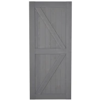 HOMCOM 7' H x 3' W Sturdy Sliding Barn Door, Unfinished Solid Spruce Wood Frame with Pre-Drilled Holes, Grey(m-1)