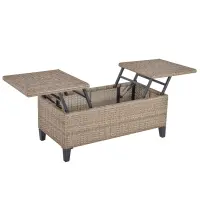 Outsunny Outsunny Rattan Wicker Coffee Side Table with Double Lift Top Design, Large Storage Space, Rust-Fighting Steel Frame for All Weather for Outdoor, Patio, Garden, Backyard, Brown(m-1)