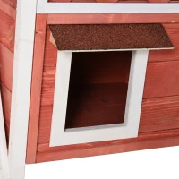 PawHut Outdoor Cat House Wooden Feral Cat Shelter, 2-Story Kitten Condo with Sisal Ramp, Weatherproof Roof and Balcony, Red(m-5)
