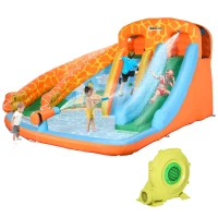 Outsunny Kids Bounce Castle House Inflatable Water Slide Pool Gun Climbing Wall 4 in 1 with Inflator for Kids Age 3-12 Summer 15.3' x 13.8' x 7.5' Multi-color(m-14)
