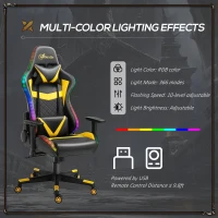 Vinsetto Racing Gaming Chair with RGB LED Lights, Adjustable Height, Gamer Office Chair, Computer Desk Chair, Black/Yellow(m-4)