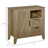 HOMCOM Sideboard, Farmhouse Buffet Cabinet with Storage Open Shelf, 2 Drawers and Open Countertop, Oak Finish(m-3)