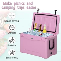 Outsunny 50 Quart Heavy Duty Ice Cooler Outdoor Insulated Cooling Box Easy Portable Cooling Bin Pink(m-4)