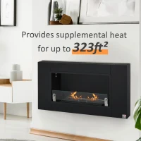 HOMCOM Ethanol Fireplace, 43.25" Wall-Mounted 0.73 Gal Stainless Steel Max 323 Sq. Ft., Burns up to 4 Hours, Black(m-7)