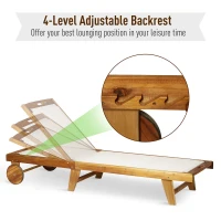 Outsunny Mesh Acacia Wood Adjustable Outdoor Sun Lounger with Wheels(m-4)