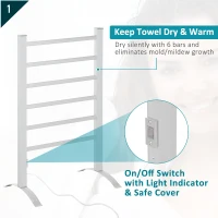 HOMCOM 6-Bar Aluminum Freestanding Towel Warmer Electric Heated Shelf Home Bathroom Towel Drying Rack Stainless Steel(m-4)