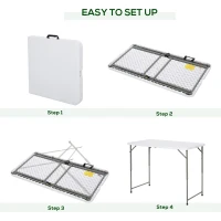 Outsunny 4ft Outdoor Folding Camping Table Garden Backyards BBQ Party Picnic Adjustable Table White(m-7)