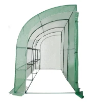 Outsunny 10' x 5' x 7' Lean to Greenhouse, Walk-In Wall Green House Plant Nursery with 2 Roll-up Doors and Window, PE Cover and 3 Wire Shelves, Green(m-9)