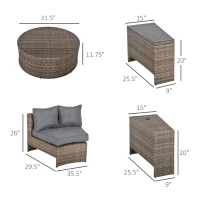 Outsunny 8 Piece Outdoor Rattan Sofa, Half Round Patio Furniture Set with Side Tables, Umbrella Hole, and Cushions, Mixed Kahki and Mixed Gray(m-3)