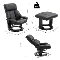 HOMCOM Massage Recliner Chair with Ottoman, 360° Swivel Recliner and Footstool, PU Leather Reclining Chair with Side Pocket and Remote Control, Black(m-3)