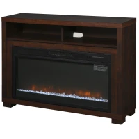 HOMCOM 43.75" W x 31.5" H Electric Fireplace Mantel TV Stand, Media Console Center Cabinet with Two Shelves and Remote Control, Brown(m-1)