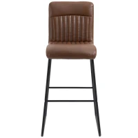 HOMCOM 30" Industrial Bar Stool, PU Leather Barstool with Footrest, Upholstered Armless Pub Height Chair, Brown / Black(m-10)