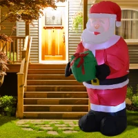 HOMCOM 8FT Tall Inflatable Santa Holding Gift Box Outdoor Lighted Airblown Christmas Decoration Holiday Lawn Yard Decor(m-2)