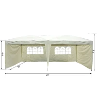 Outsunny 10’x20’ Pop Up Party Tent Outdoor Patio Instant Wedding Canopy Shelter with 4 Side Walls (Cream Grey)(m-3)