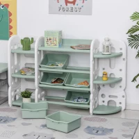 Qaba Kids Toy Storage Organizer with Detaching Sections for Corner Storage, Lightweight Toy Shelf for Kids with Large Capacity, Bin Storage Shelf, Green(m-8)