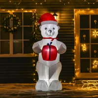 HOMCOM 6ft Christmas Inflatables Outdoor Decorations Polar Bear with a Present, Blow-Up Yard Christmas Decor with LED Lights Display(m-2)