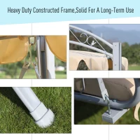 Outsunny Garden Heavy-Duty A-Frame 3 Seat Metal Swing Chair Hammock w/ Canopy Cover and Cushions Beige(m-4)