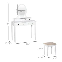 HOMCOM Vanity Dressing Table with 360° Rotating Mirror and Cushioned Stool, Makeup Desk Dresser with 4 Drawers, White(m-3)
