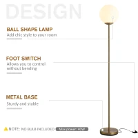 HOMCOM Modern Floor Lamp Standing Lamp Foot Switch E26 Socket Metal Glass Shade Golden(m-3)