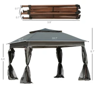 Outsunny 11' x 11' Pop Up Canopy, Outdoor Canopy Shelter Event Tent with 2-Tier Soft Top, Removable Zipper Netting, and Storage Bag, for Patio, Backyard, Garden, Dark Grey(m-3)
