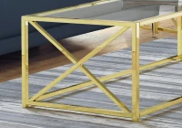 Monarch 44" Contemporary Tempered Glass Coffee Table with X-Design Metal Base - Gold(m-4)
