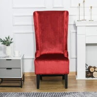 HOMCOM Retro High Back Upholstered Accent Chair Armless Velvet Living Room Chair with Curved Backrest and Birch Legs, Red(m-7)