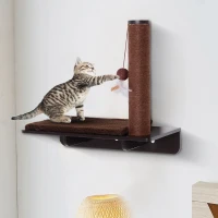 PawHut Cat Climbing Frame Shelf Wall-mounted w/ Mat and Toy Brown(m-1)