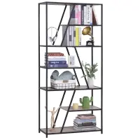 HOMCOM Modern Decorative Storage Shelf Bookcase Metal Frame for Living Room & Study Room, Black, and Wood(m-1)