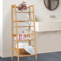 HOMCOM 4 Tier Bamboo Multi-Functional Storage Rack Ladder Bookcase Bathroom Shelf Shelving Unit Display Stand(m-1)