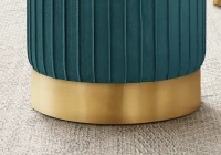 Monarch Upholstered Round Ottoman Pouf Stool with Metal Base - Turquoise Velvet / Gold Metal(m-4)