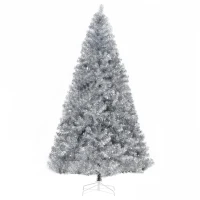 HOMCOM 7.5ft Unlit Full Pine Artificial Christmas Tree with Realistic Branches, Fake Holiday Tree with 1477 Tips, Silver(m-1)