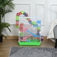 PawHut 5 Tiers Hamster Cage Portable Animal Travel Carrier w/ Exercise Wheels Tube(m-8)