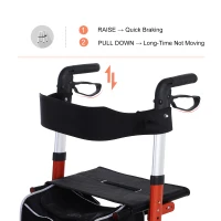 HOMCOM Aluminum Transport Rollator Walker 1-Step Open W/ Adjustable Seat  Bag  Crutch Holder(m-6)