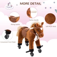 Qaba Kids Interactive Plush Mechanical Walking Ride On Horse Toy with Wheels, Brown(m-7)