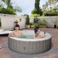 Outsunny 4-6 Person Inflatable Portable Hot Tub Outdoor Round Heated Spa with 130 Jets, Cover, Filter Cartridges, Grey(m-1)