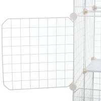 PawHut Small Animal Playpen C&C Cage Wire Bunny Pen for Kitten, Chinchillas, with Doors, Ramps and Trays, White(m-8)