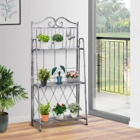 Outsunny 3-Tier Metal Folding Plant Stand Storage Unit Indoor Outdoor(m-1)