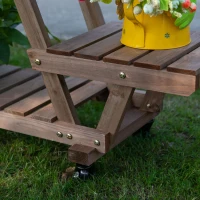 Outsunny 57'' x 14'' x 41'' 4 Tier Wooden Plant Shelf with Wheels Rolling Plant Pots Holder Stand Indoor Outdoor(m-11)