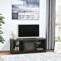 HOMCOM 60" W x 23.5" H Electric Fireplace Mantel TV Stand, Media Console Center Cabinet with 2 Adjustable Shelves, 4 Cable Management Holes and Fits up to 65" TV, Dark Brown(m-8)
