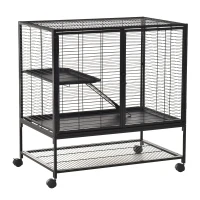 PawHut 42" Small Animal Cage with Wheels Removable Tray, 2-Tier Pet Playpen for Ferrets Chinchillas Guinea Pigs Kittens with Platform, Ramp(m-2)