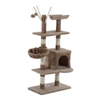 PawHut 53" Multi-Level Scratching Cat Tree Play House with Two Condos and Toys Light Brown(m-6)