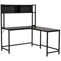 HOMCOM 55 Inch L Shaped Computer Desk with Hutch, Corner Desk for Home Office and Study, Writing Workstation with 2 Storage Compartments, Black(m-1)