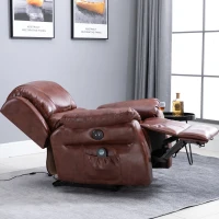 HOMCOM Vibration Massage Recliner Chair for Living Room with Heat,   Single Sofa, PU Leather Power Reclining Chair, Home Theater Seating with Footrest, Brown(m-9)