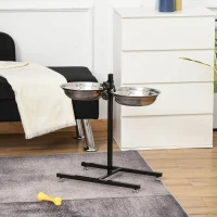 PawHut Adjustable Elevated Dog Bowls, Stainless Steel Dog Double Bowls with H-Base Raised Bowl Stand for Dogs Cats, 22.5"H(m-2)